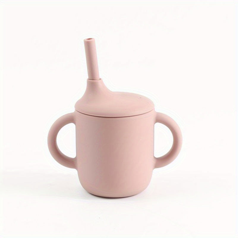 Toddler Silicone Training Cup with Straw Handle Anti-Spill Durable Heat-Resistant