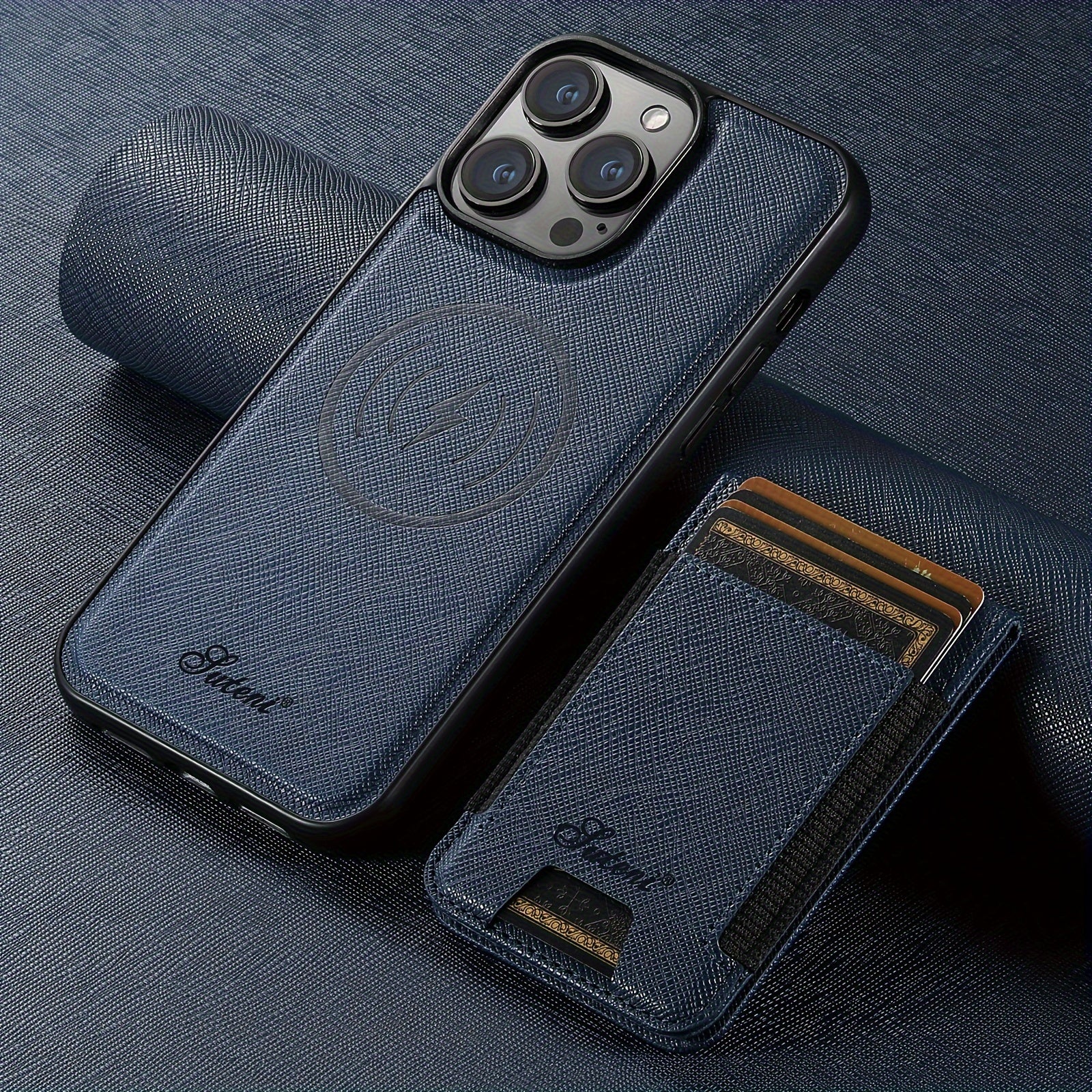 Искусственная кожаная магнитная беспроводная зарядка для телефона с держателем для карт и подставкой для iPhone 12-16 Pro Max