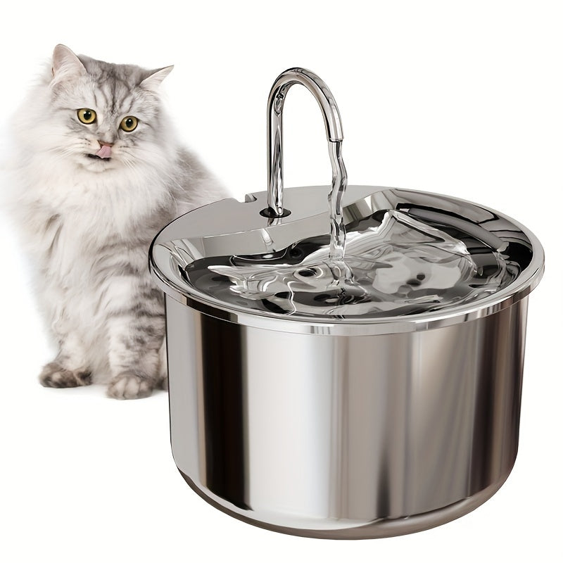 Stainless Steel Pet Water Fountain with USB Power Quiet Automatic Dispenser Splash-Proof Basin for Cats and Dogs