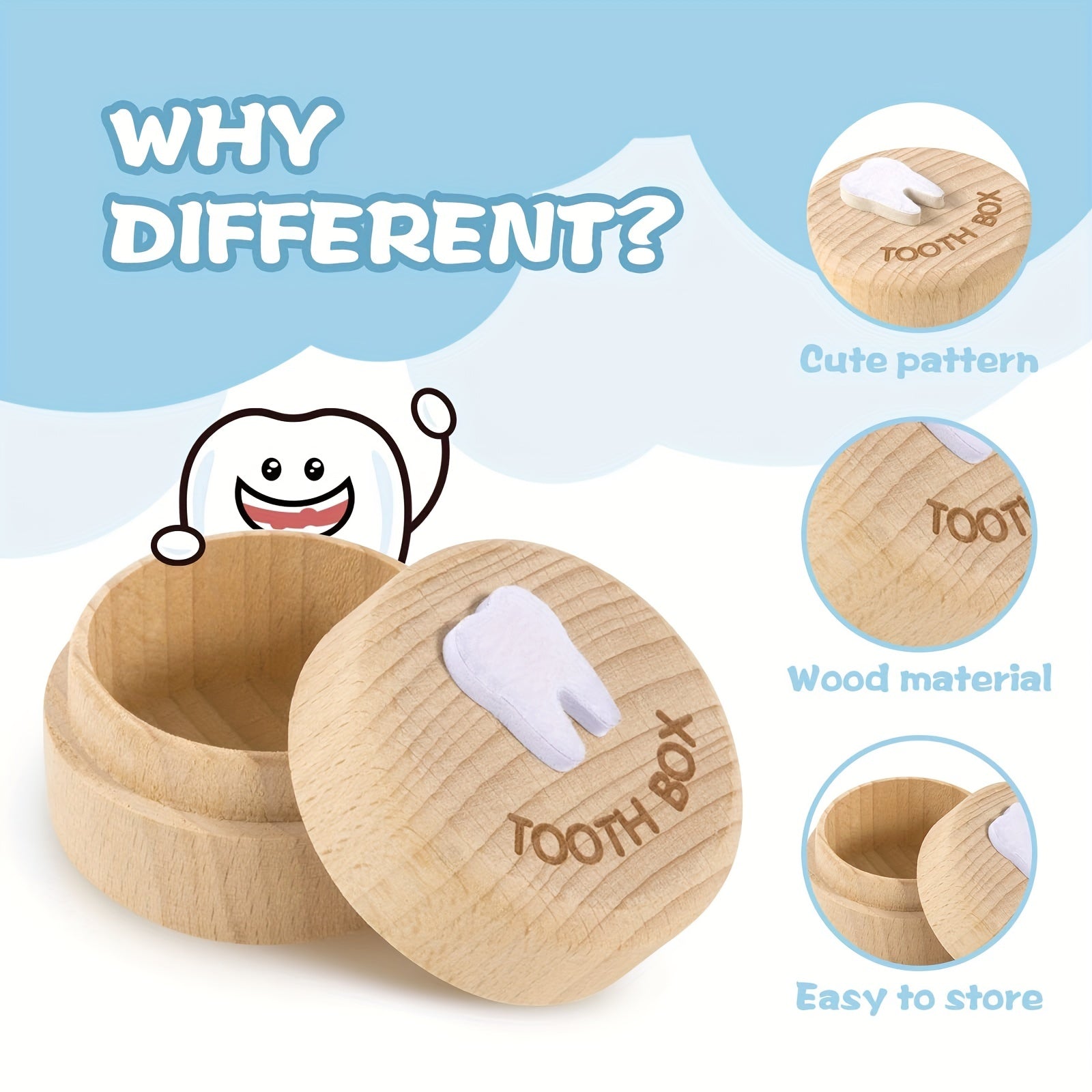 3D Carved Wooden Tooth Fairy Box Keepsake for Boys and Girls