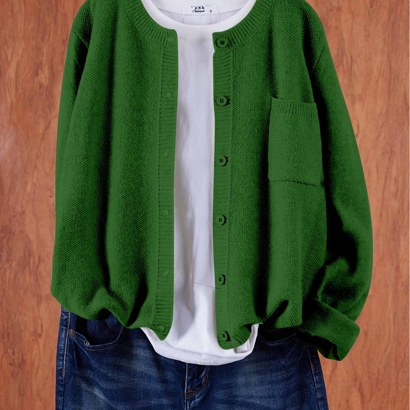 Cárdigan de punto sólido para mujer con hombros caídos, bolsillos y botones en el frente para primavera y otoño