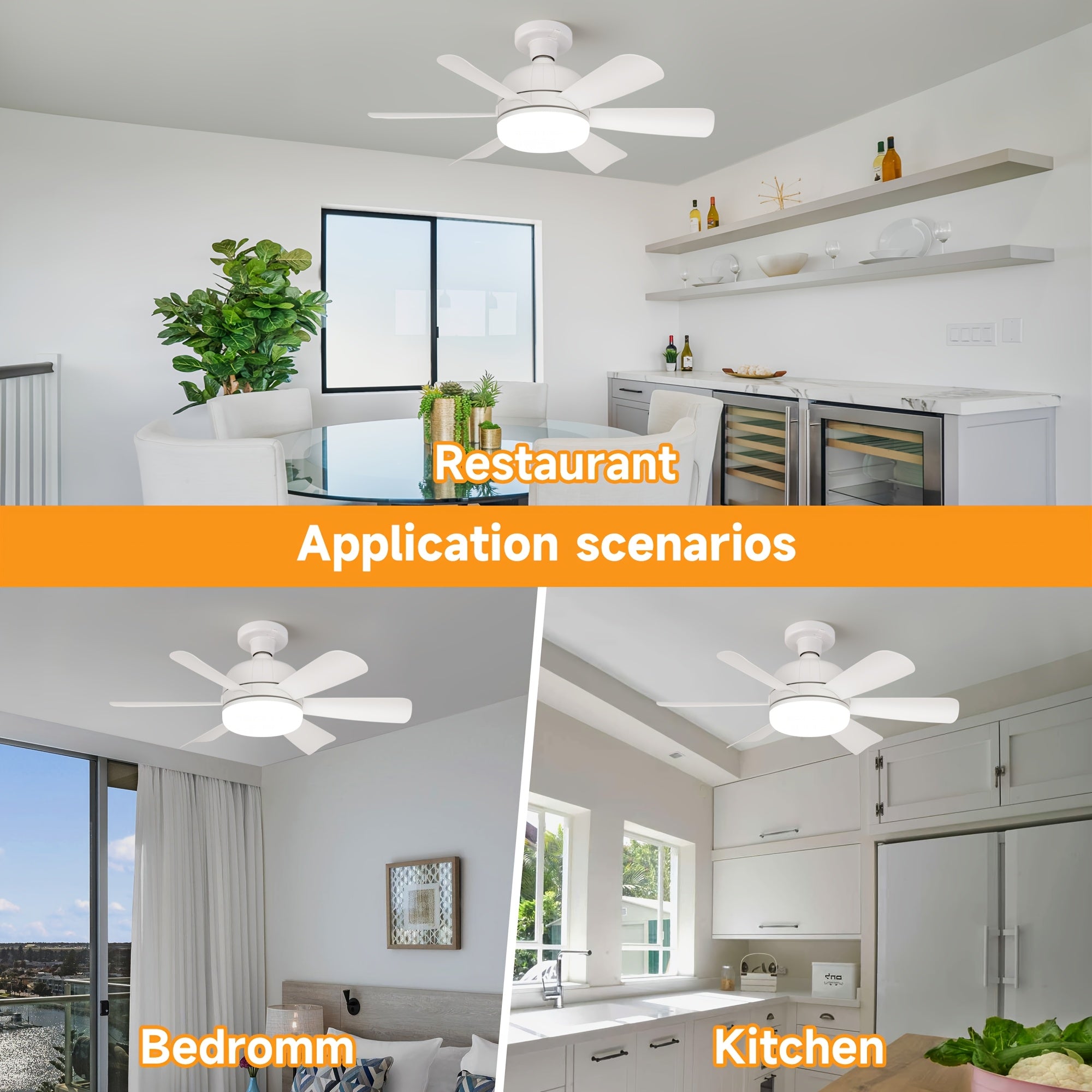 E27/E26 Small Ceiling Fan Light with 6 Blades Dimmable Quiet 4-Speed