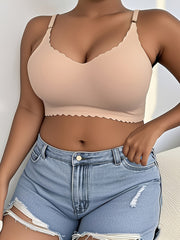 Women's Plus Size Seamless Wire-Free Bra with Wave Edge and Adjustable Straps