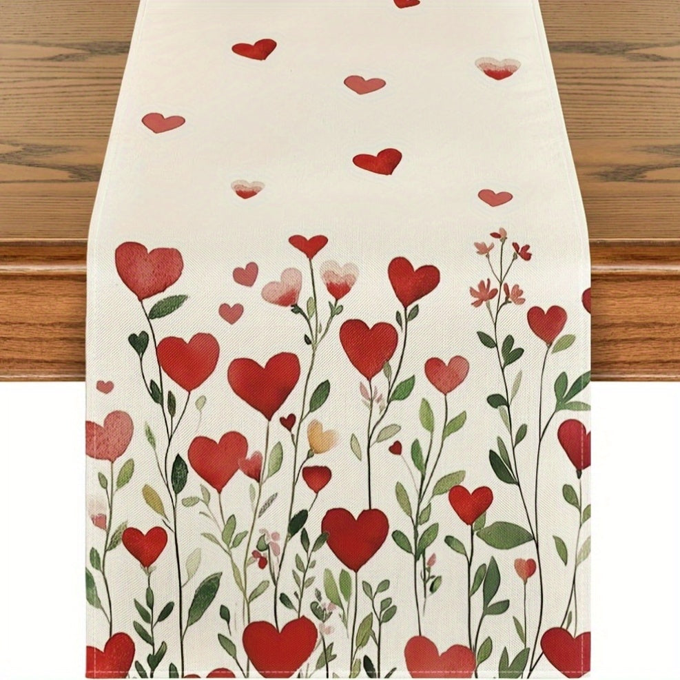 Red Heart Linen Table Runner for Valentine's Day Home Decor 13x48 72 108 Inches