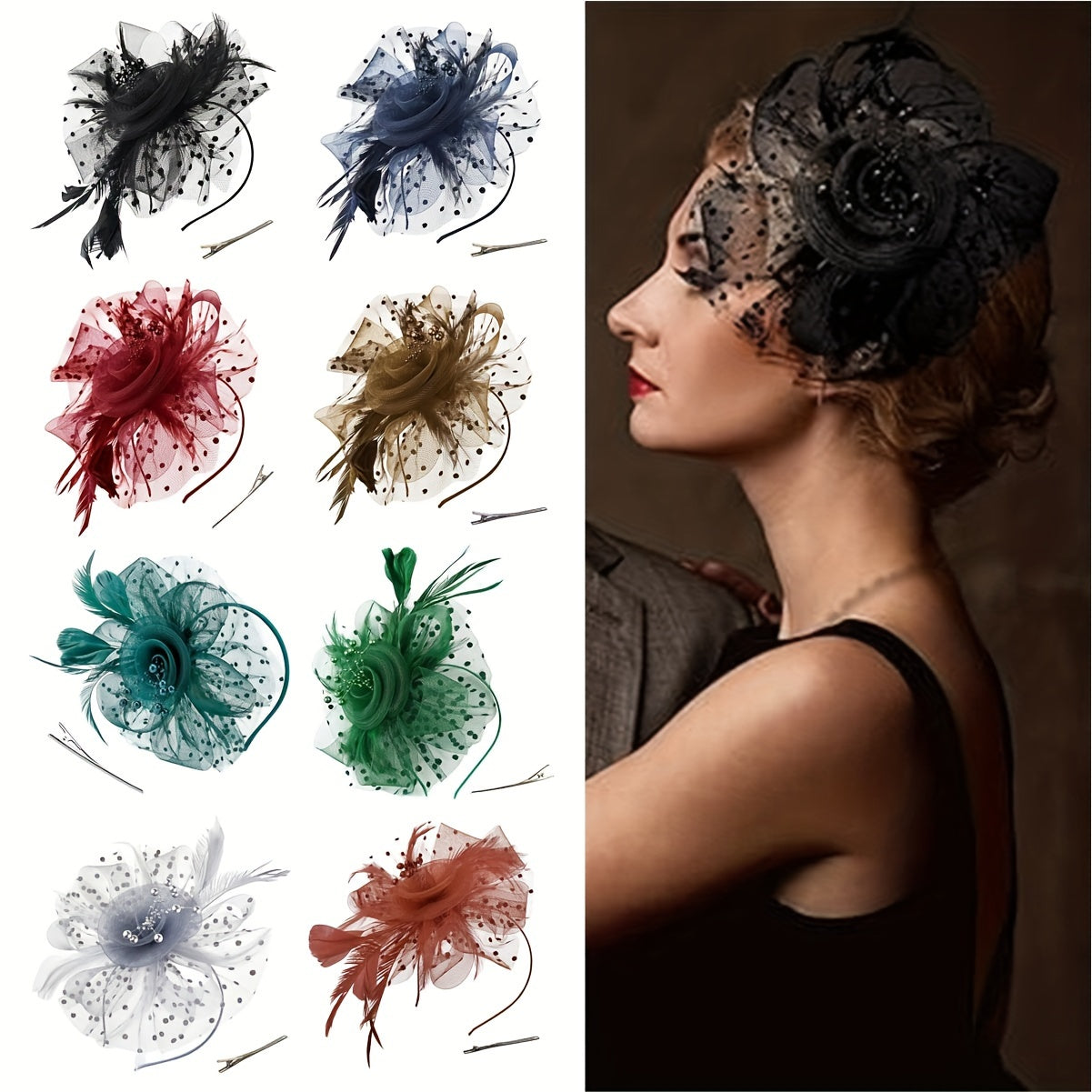 Ayollar uchun Vintage Chic Fascinator Shlyapa - Chiroyli Tarmoq Gul, Qush Tuxumlari va Klipli Boshband bilan 50-yillar va 60-yillar uslubida - Choy Partiyalari, Derby Kuni, To'ylar va Retro Yig'ilishlar uchun ideal