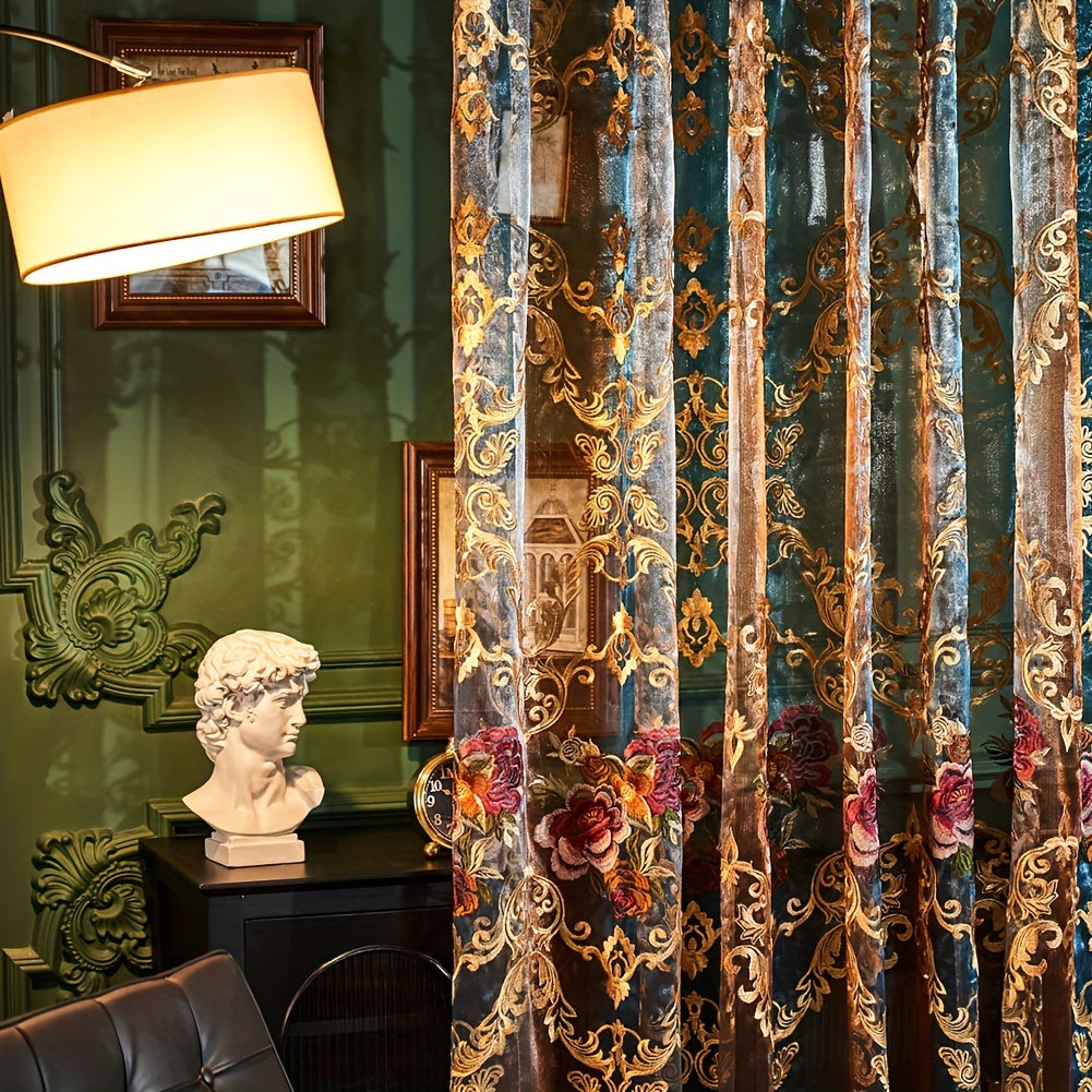 Vintage Jacquard Embroidery Curtain Yarn for Living Room Bedroom Office Decor