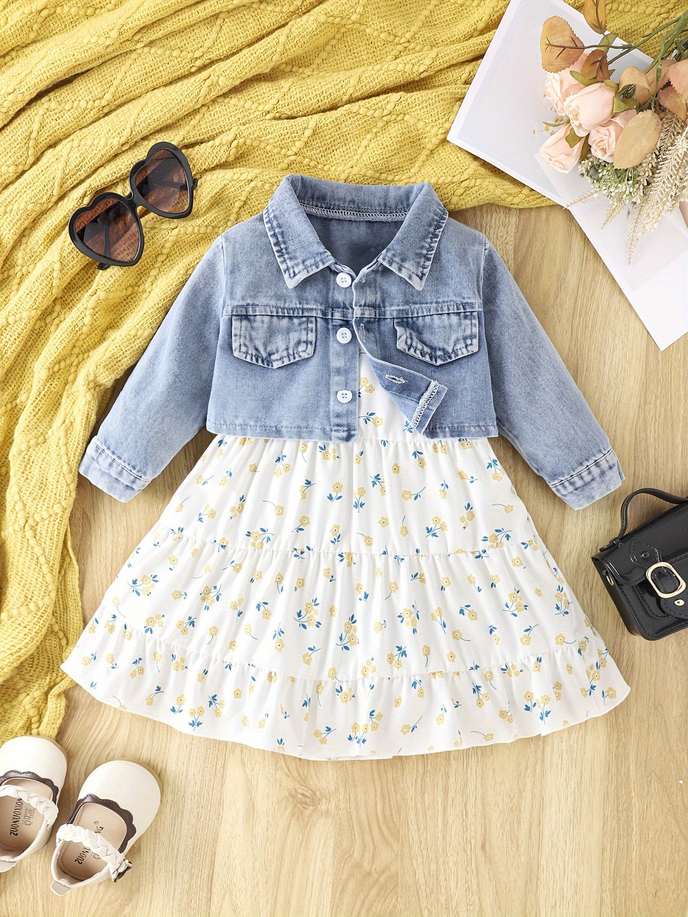 Girls' Denim Jacket and Floral Dress Set for Girls 0-3 Years