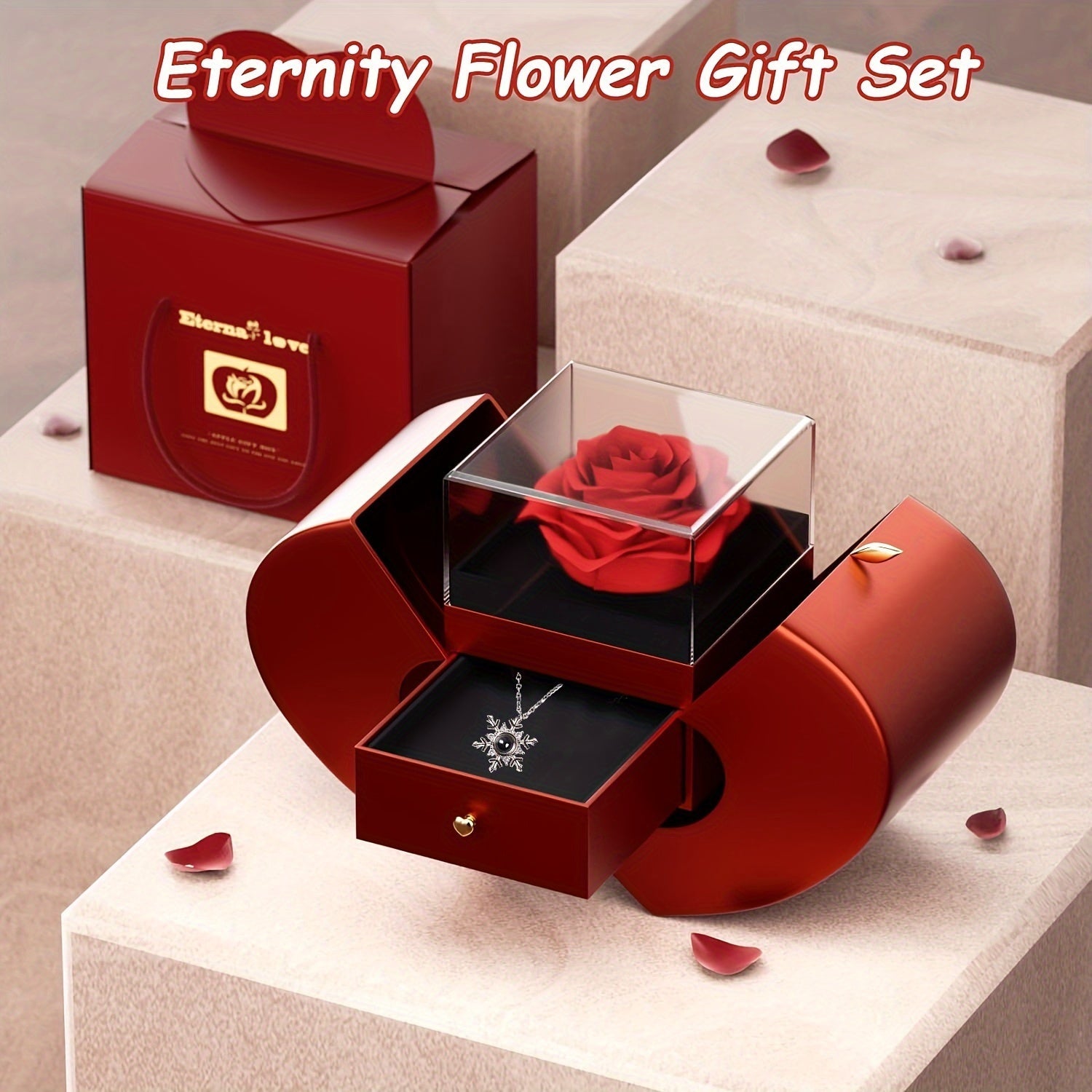 Trendy Zargarlik To'plami: Qor to'pi proyeksiya marjon, nafis oltin va kumush ranglarida, 14 fevral uchun qizil atirgul olma sovg'a qutisi - Ayollar uchun mukammal sovg'a