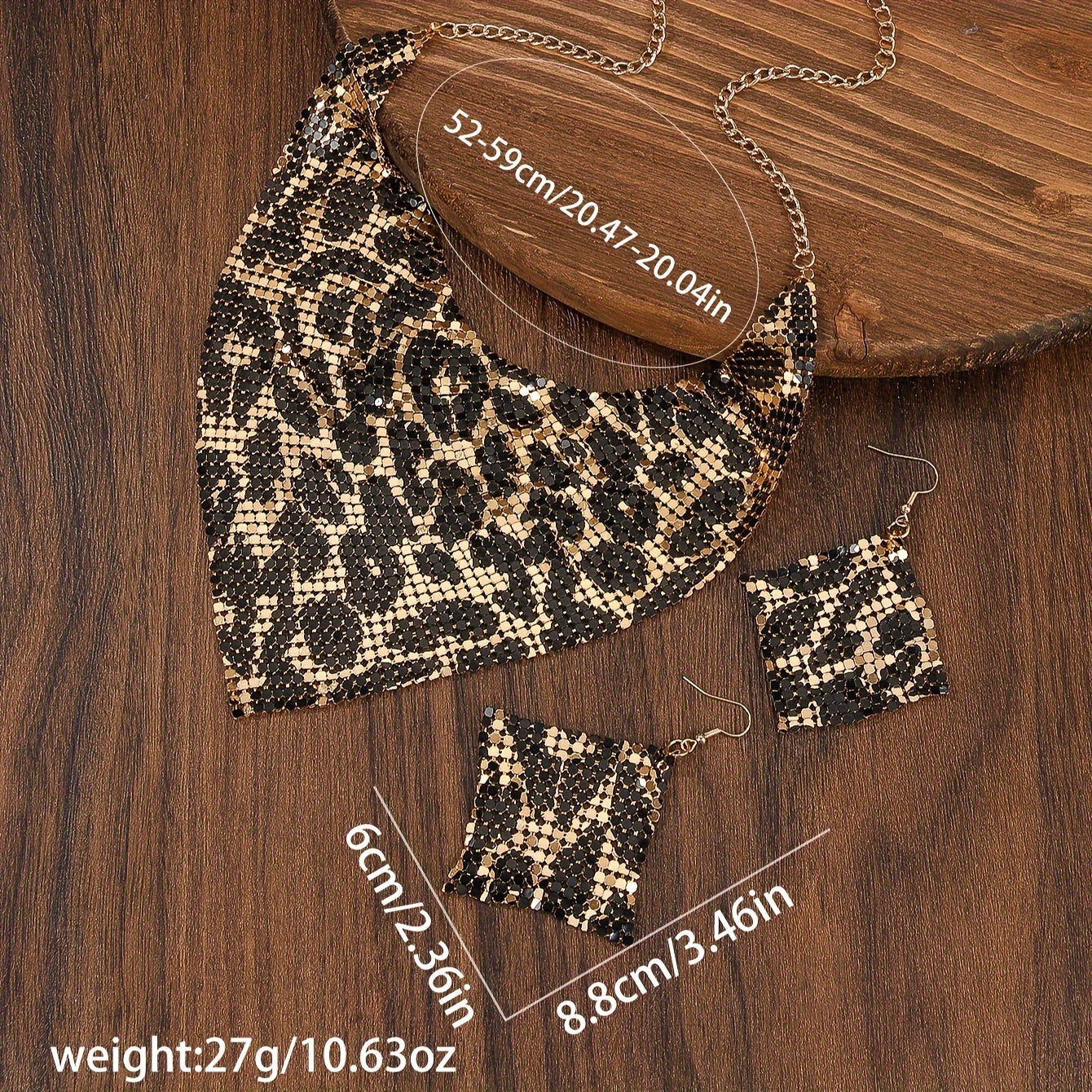Leopard Print Gold Plated Jewelry Set with Choker Necklace and Earrings
