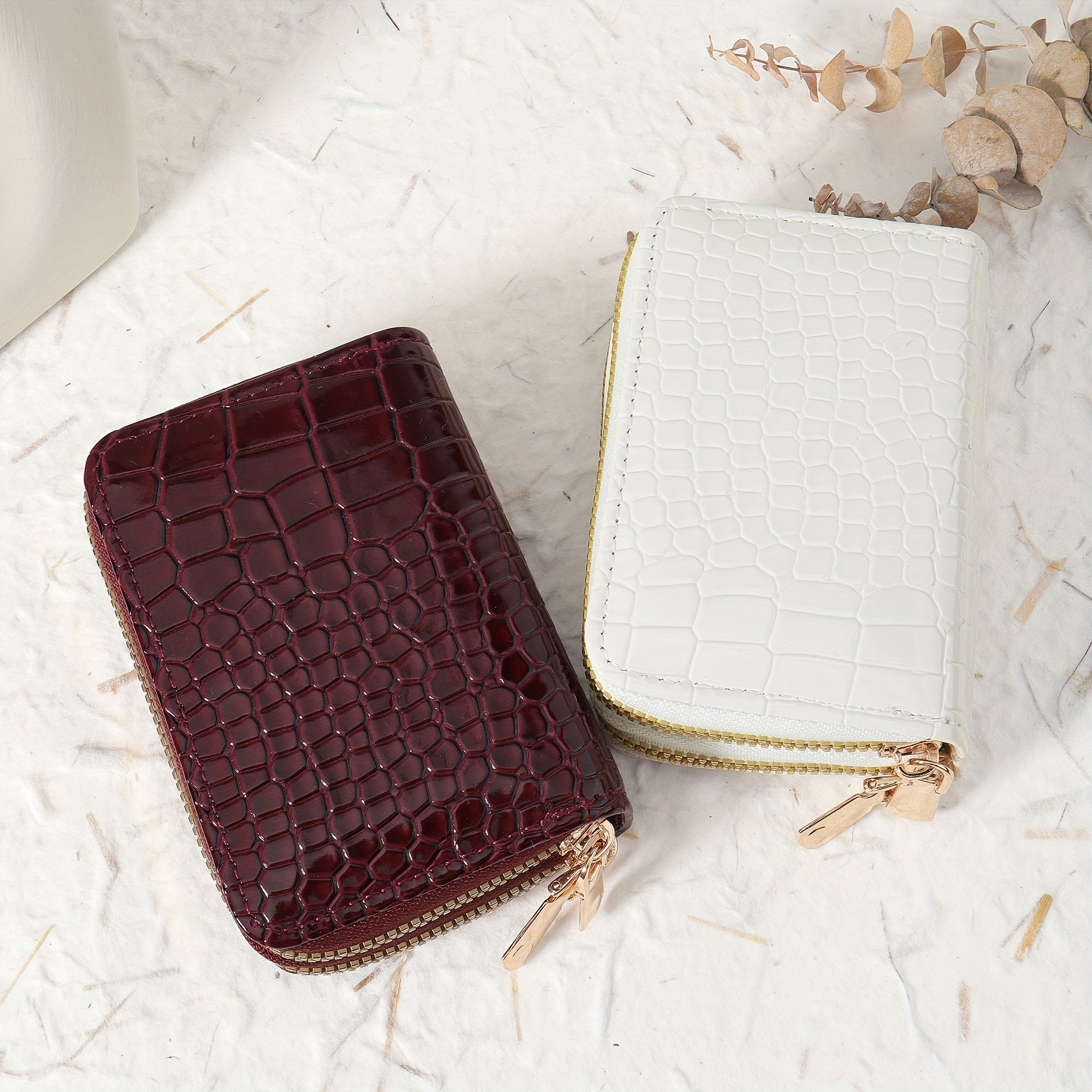 Women's Crocodile Pattern Synthetic Leather Zipper Wallet with Card Slots in Multiple Colors