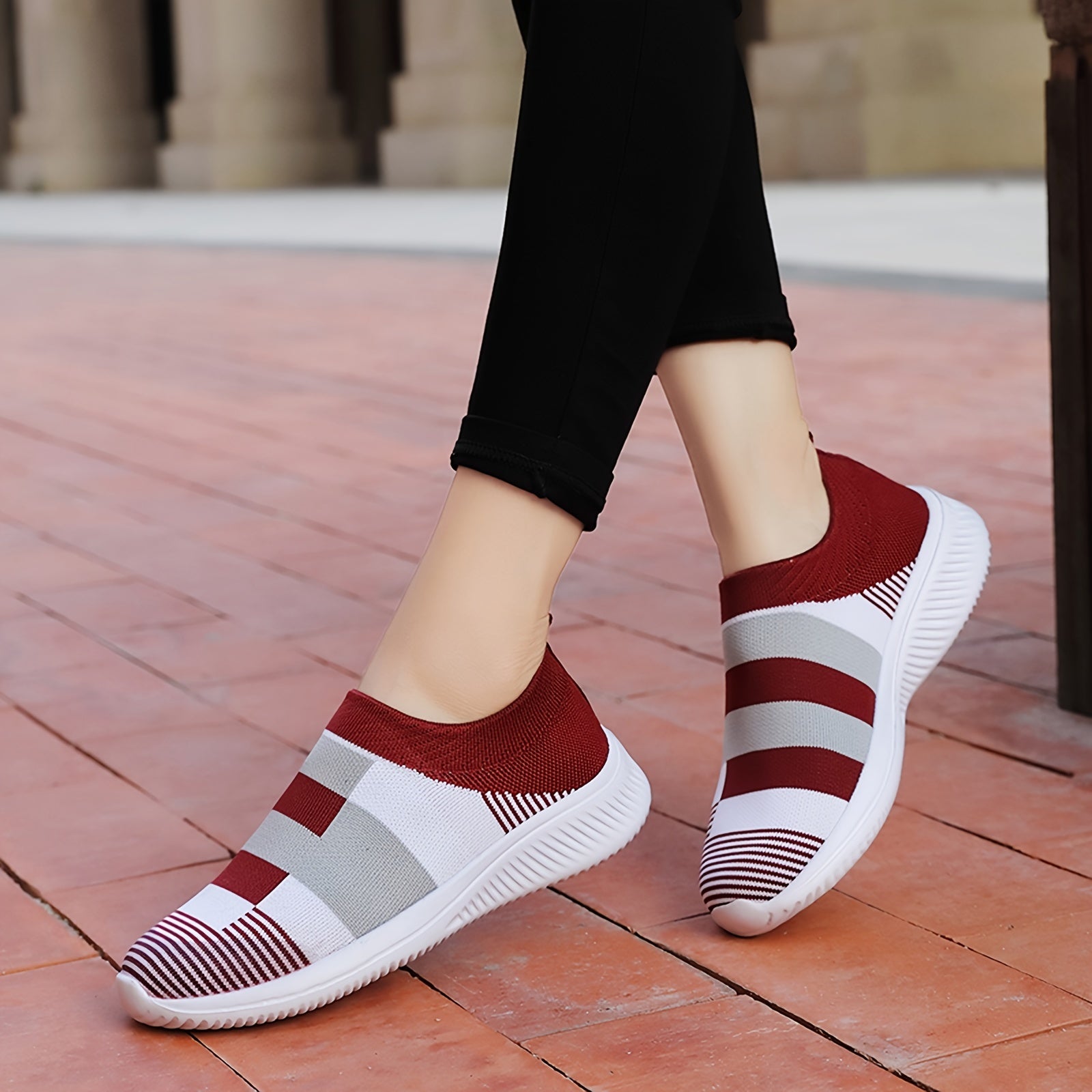 Women's Colorblock Slip-On Sneakers, Breathable Casual Walking Shoes