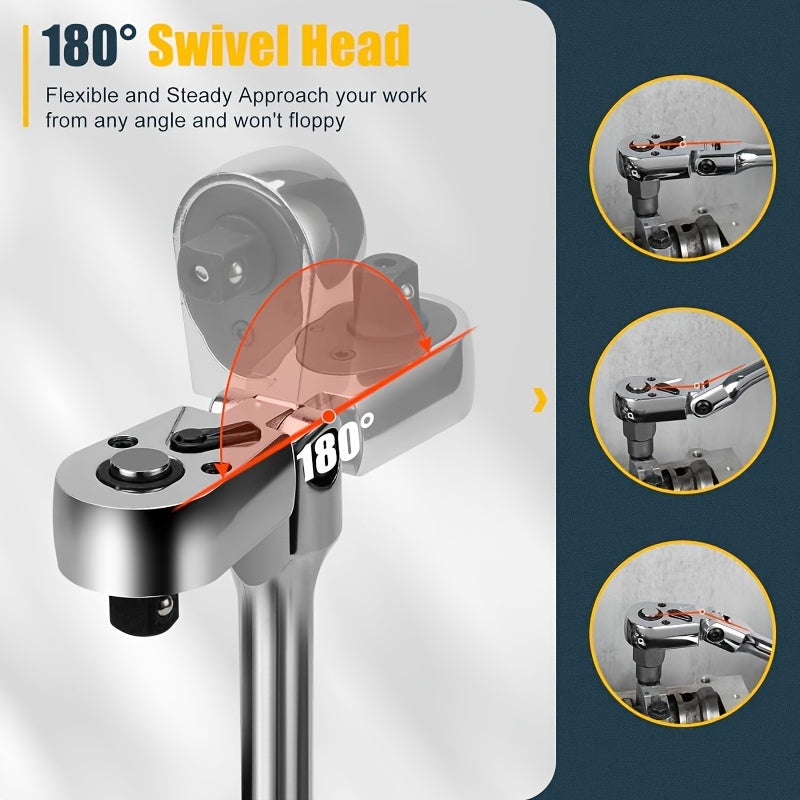 6-Piece Flex Head Ratchet Set Chrome Vanadium Steel 1/4 3/8 1/2 Inch