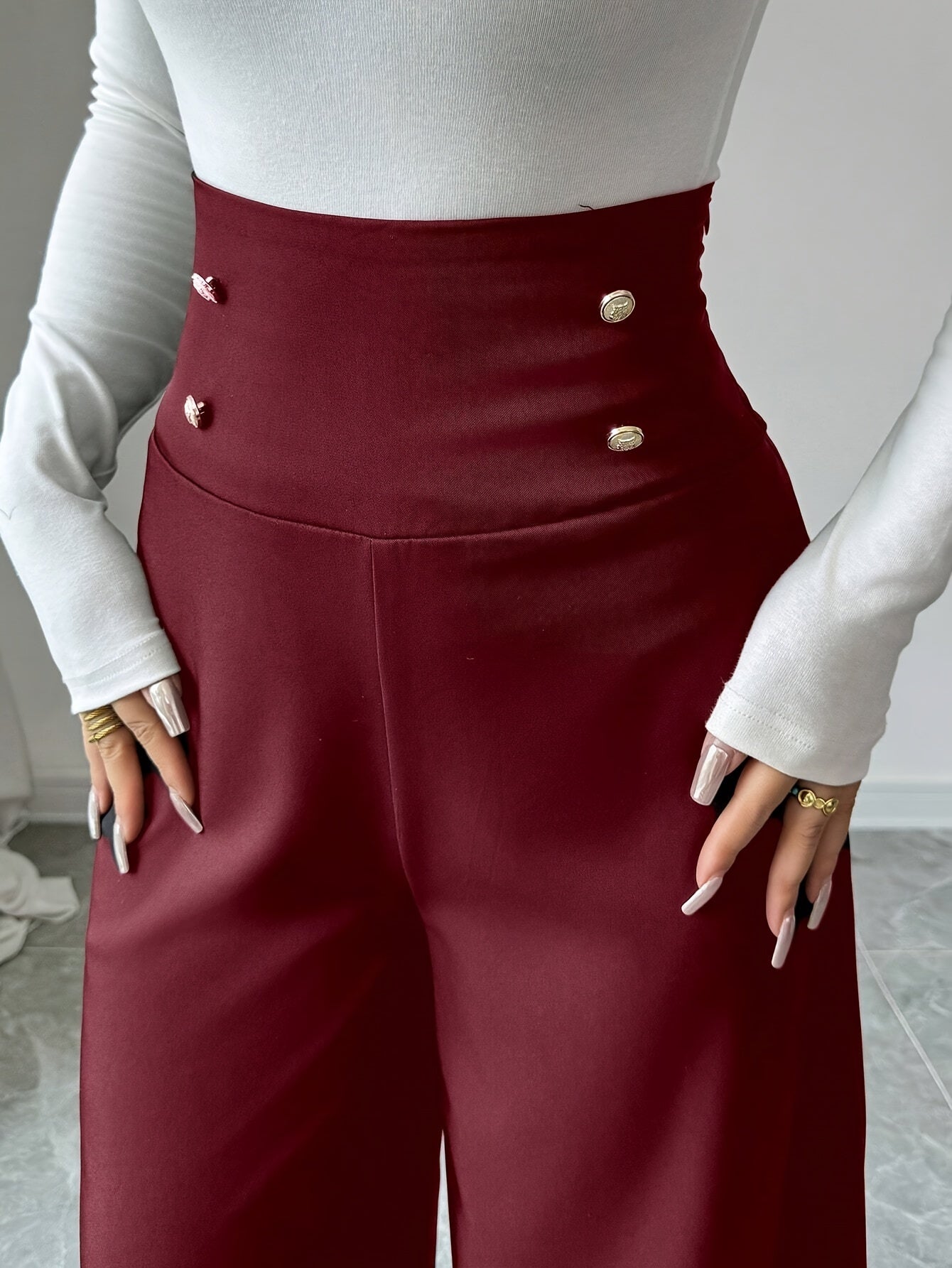 Women's Black High-Waisted Tummy Control Pants for Work Slim Fit All Seasons