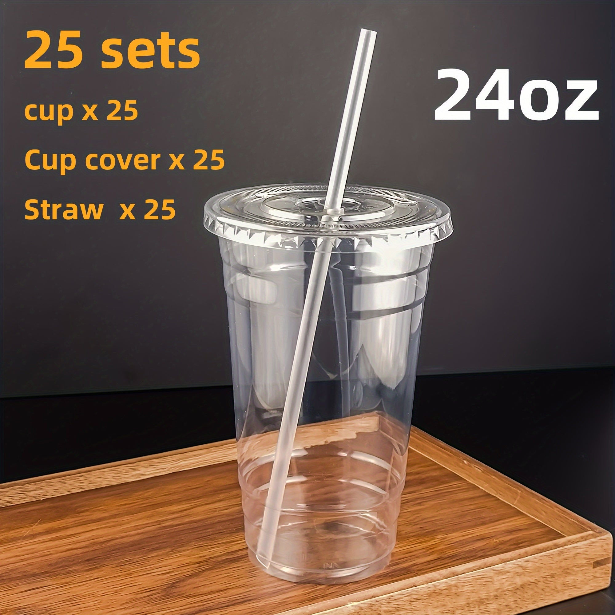 25 Sets 24oz Clear Plastic Cups with Lids and Straws for Cold Drinks