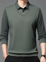 Men's Striped Two-Tone Shirt Long Sleeve Casual Autumn Winter Polyester Spandex