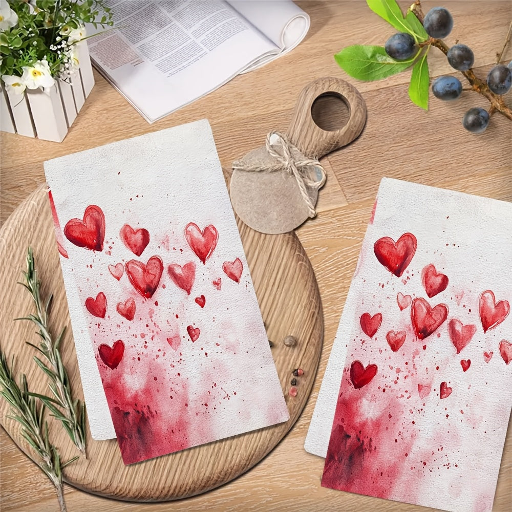 Set of 2 Valentine's Day Kitchen Towels Love Hearts Ultra Soft Absorbent 16x24 Inches