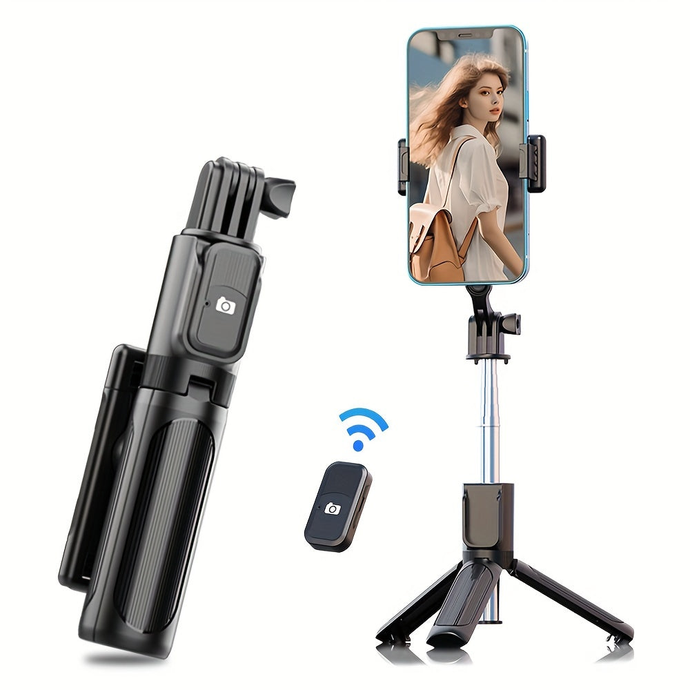 Simsiz Selfie tayoqchasi masofadan boshqarish bilan, ochiq havoda foydalanish uchun tripod, tebranishga qarshi, aylantiriladigan, smartfonlar bilan mos keladigan, batareya bilan ishlaydigan, qayta zaryadlanmaydigan (diametri < 20mm)