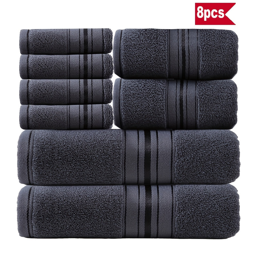 Hamom, mehmonxona yoki spa uchun mo'ljallangan 8 dona hashamatli paxta sochiq to'plami, 2 ta hammom sochiq, 2 ta qo'l sochiq va 4 ta yuvish sochiqni o'z ichiga oladi.