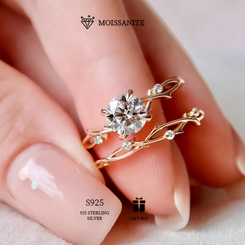 2-3ct Moissanite Engagement Ring Sterling Silver Branch Design Four Prong Wedding Proposal Gift