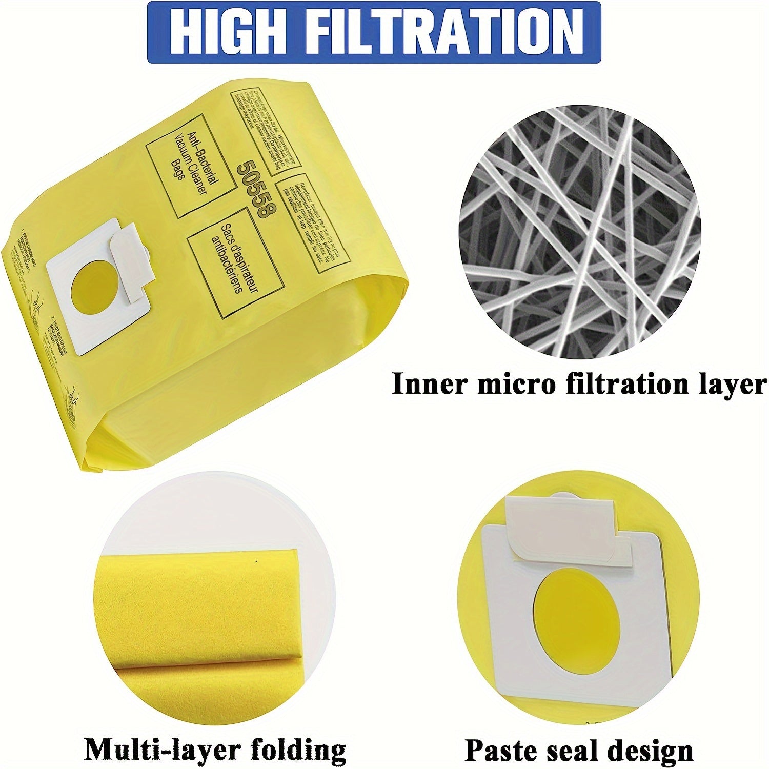 Kenmore Canister C, Q, C/Q, CQ, 5055, 50555, 50558, 50557, 50104 va Panasonic Type C-5, C-18, C-19, MC-V295H, MC-V150M uchun qulay 12 ta to'plamda premium almashtirish vakuum tozalovchi chang sumkalari.
