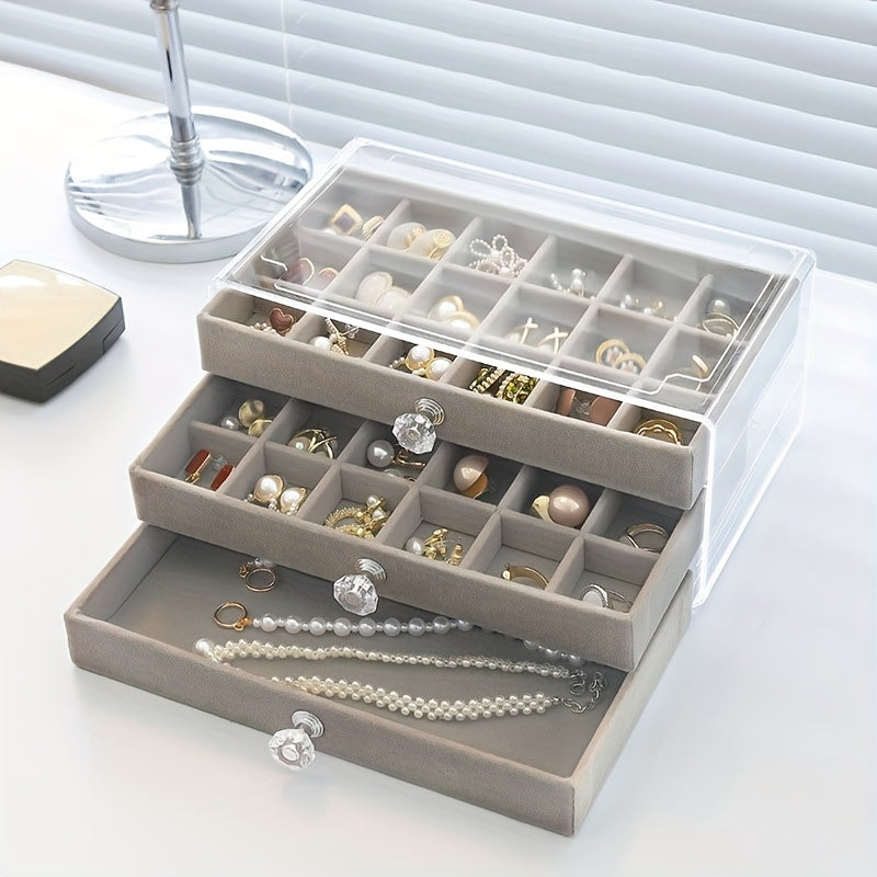 Plastic Jewelry Organizer Box with Fabric-Lined Drawers and Moisture-Proof Compartments