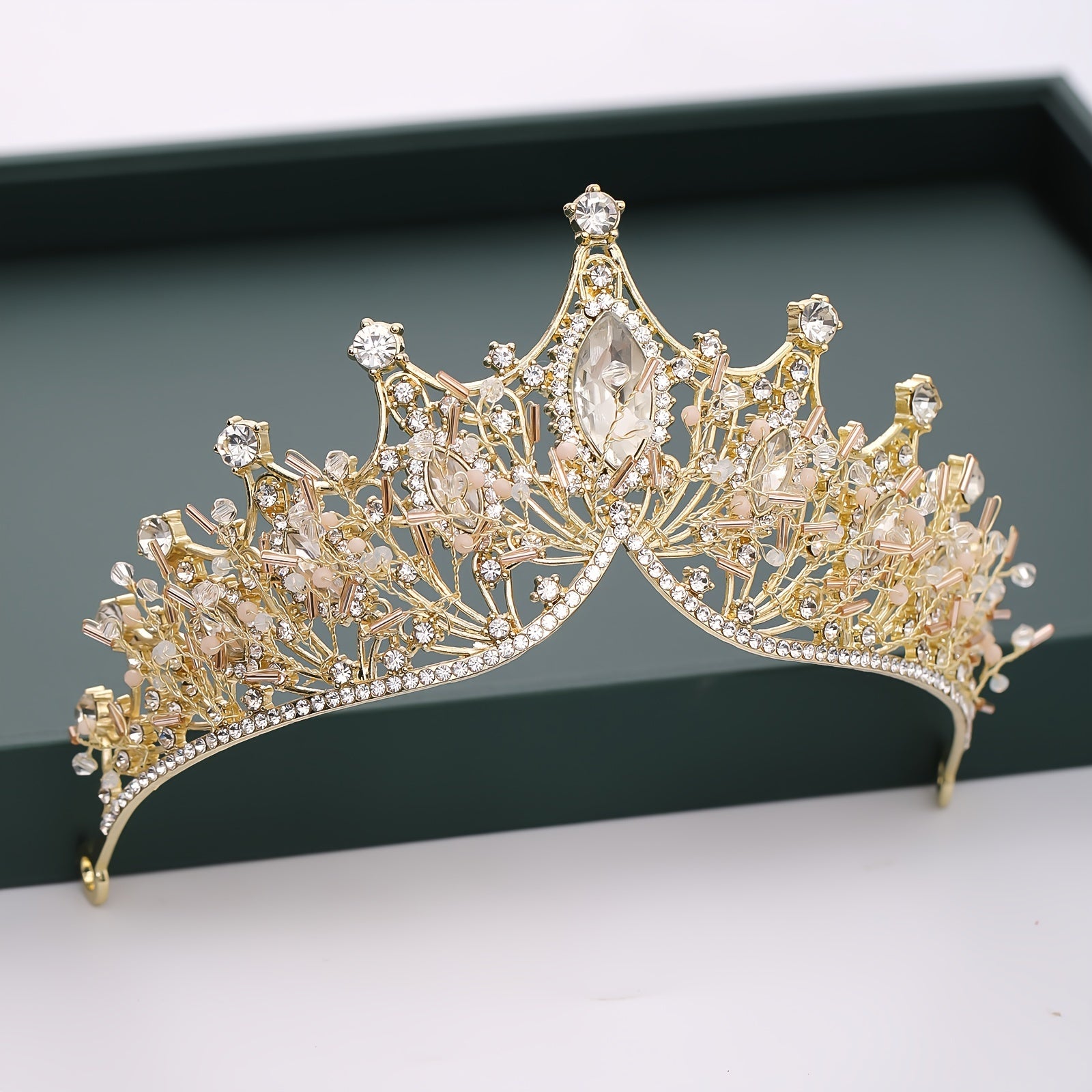 Golden Baroque Queen Crown and Tiara Set for Women Girls Crystal Rhinestones Mermaid Design