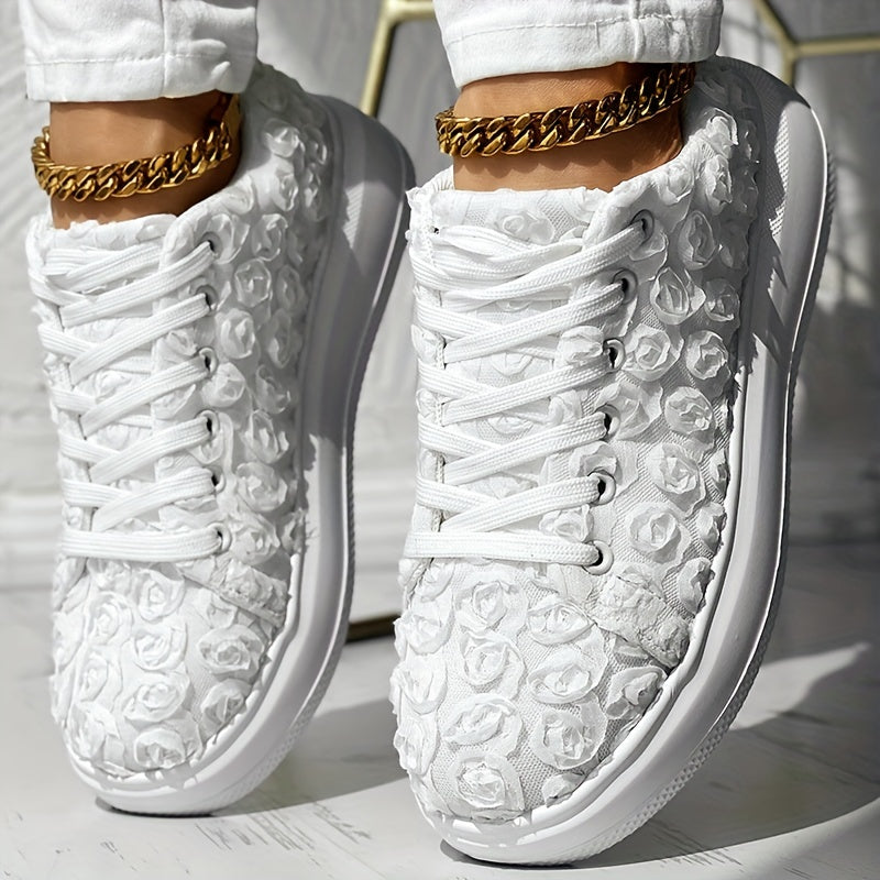 Zapatillas florales 3D para mujer con cordones, plataforma, zapatos casuales para boda