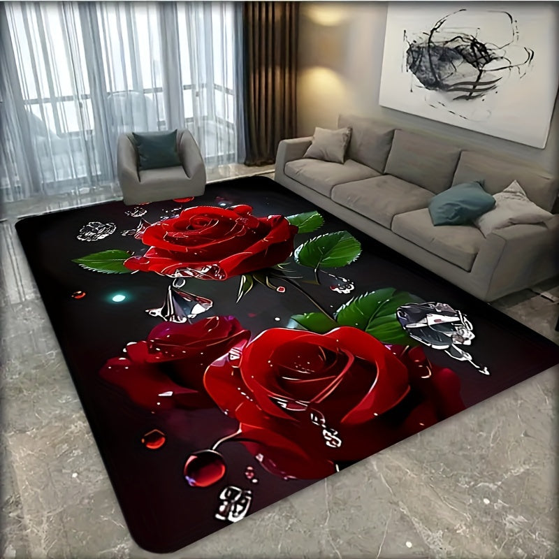 Flannel Rug with 3D Floral Print Non-Slip Indoor Carpet for Kitchen Living Room Bedroom