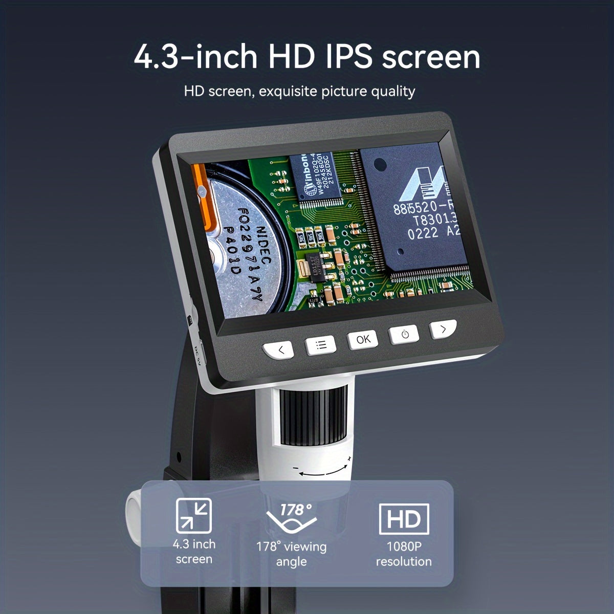 Портативный цифровой микроскоп 1080P HD 50-1000X зум USB, работает на батарейках, для ремонта печатных плат, осмотра ювелирных изделий