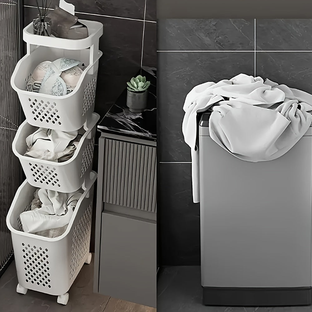 Multi-Functional 3-Tier Laundry Hamper on Wheels for Bathroom Bedroom Balcony
