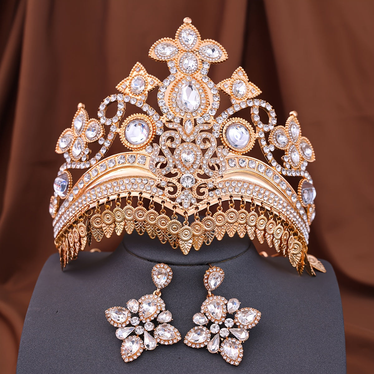 2-Piece Rhinestone Crown and Earrings Set for Princesses and Queens Bridal Wedding Headpiece Alloy Jewelry
