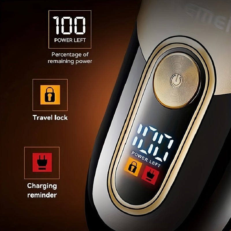 Электробритва с двухслойной роторной головкой, ЖК-дисплей, зарядка через USB, защита IPX4