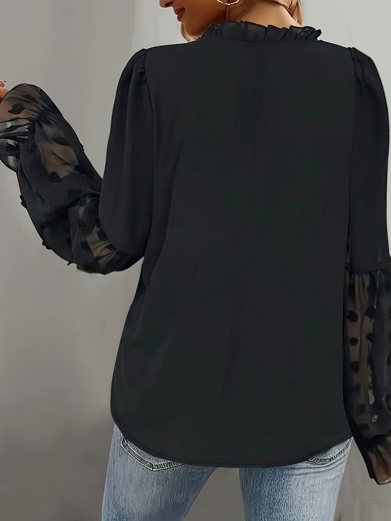 Ayollar uchun kattaroq o'lchamdagi ruffle kofta stand collar bilan, bow spandex top