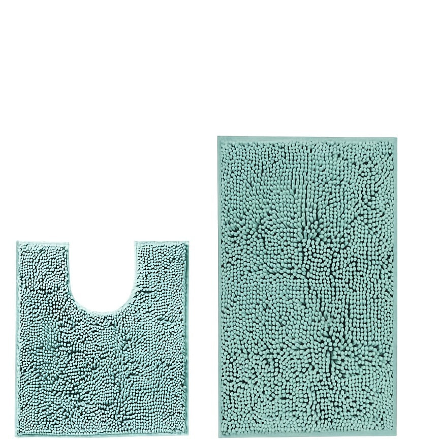 Set of 2 Chenille Bathroom Mats U-Shaped and Rectangular Shaggy Plush Water Absorption Non-Slip