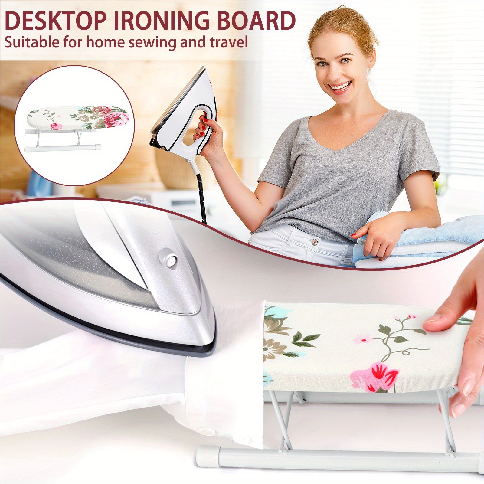 Stainless Steel Ironing Board with Collapsible Legs for Household and Travel