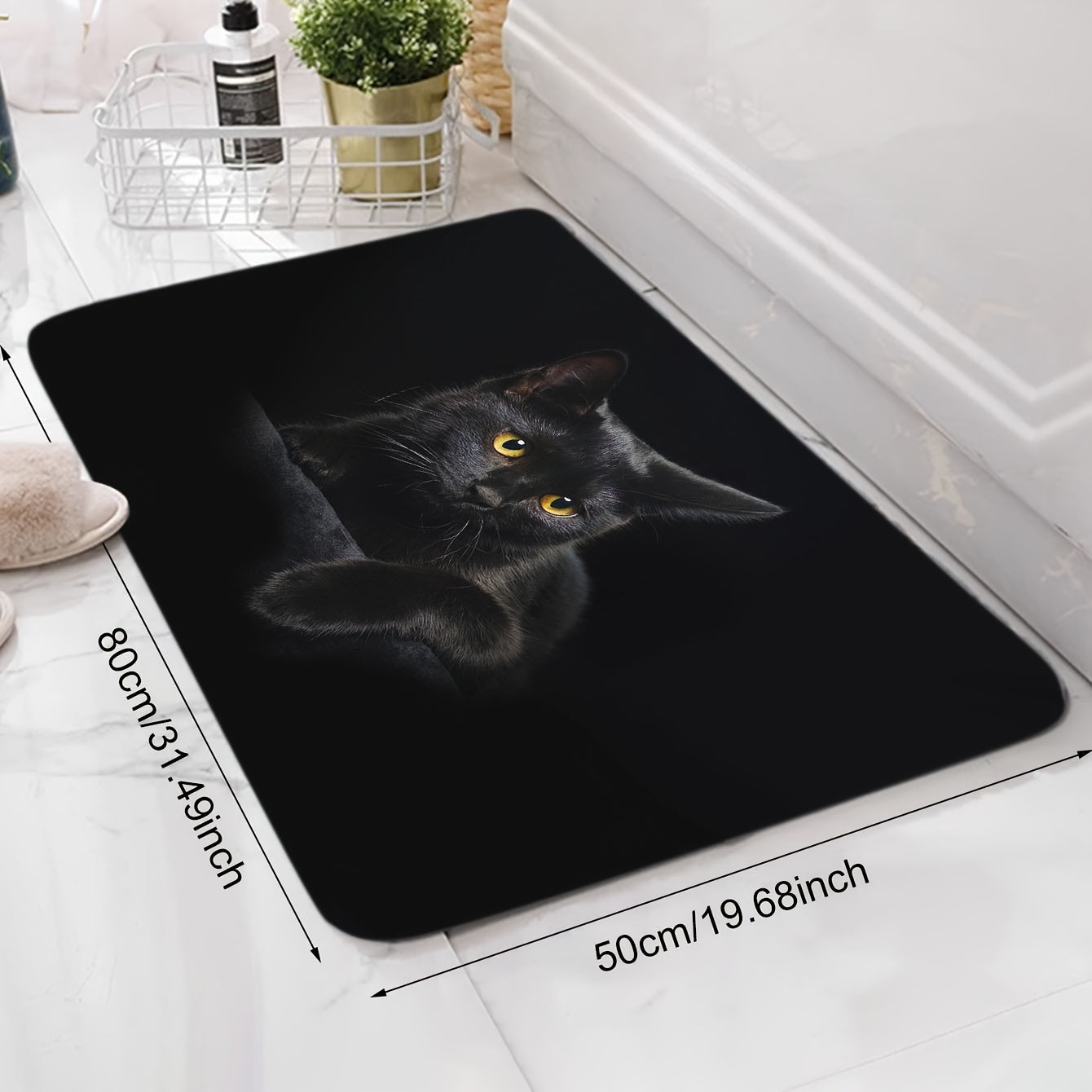 Alfombra de bienvenida con diseño de gato negro, antideslizante, resistente a las manchas, de poliéster acogedora para hogar, cocina, oficina