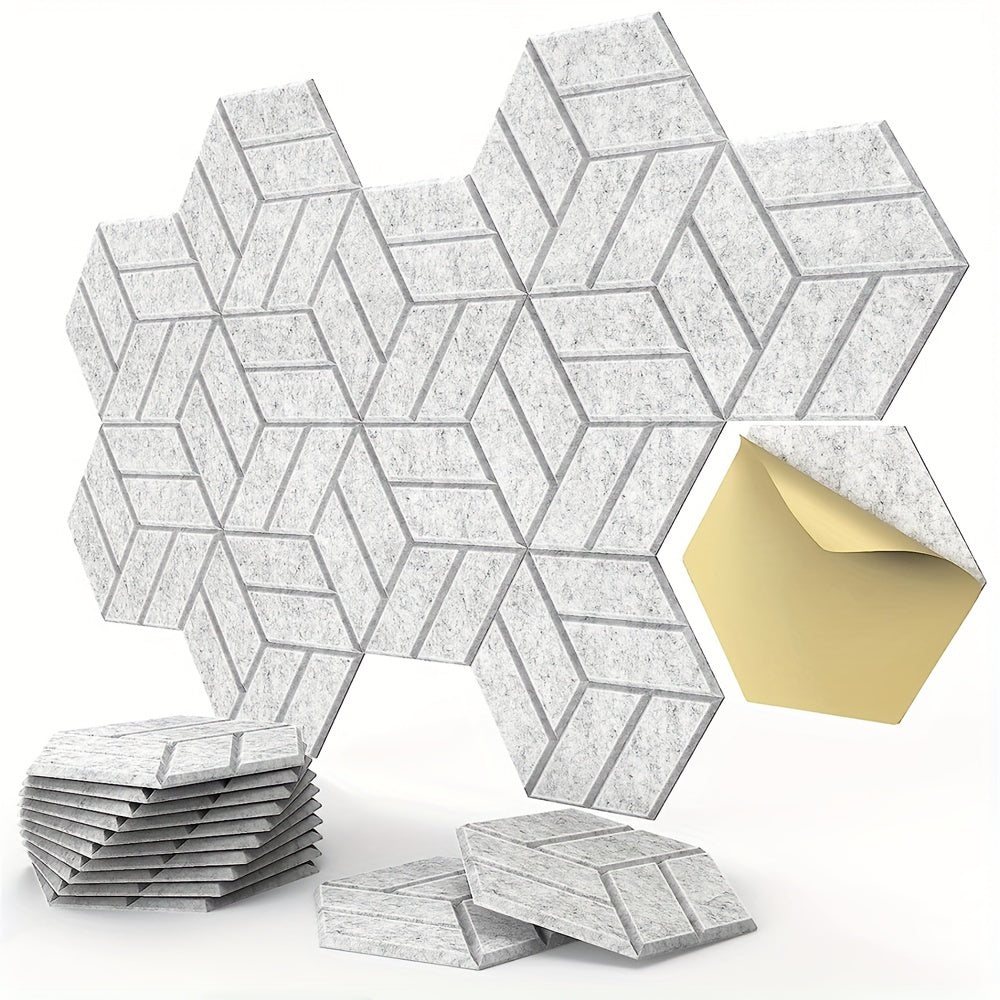 12pcs Hexagonal Acoustic Panels Soundproof Wall Treatment Self-Adhesive for Home Studio Office