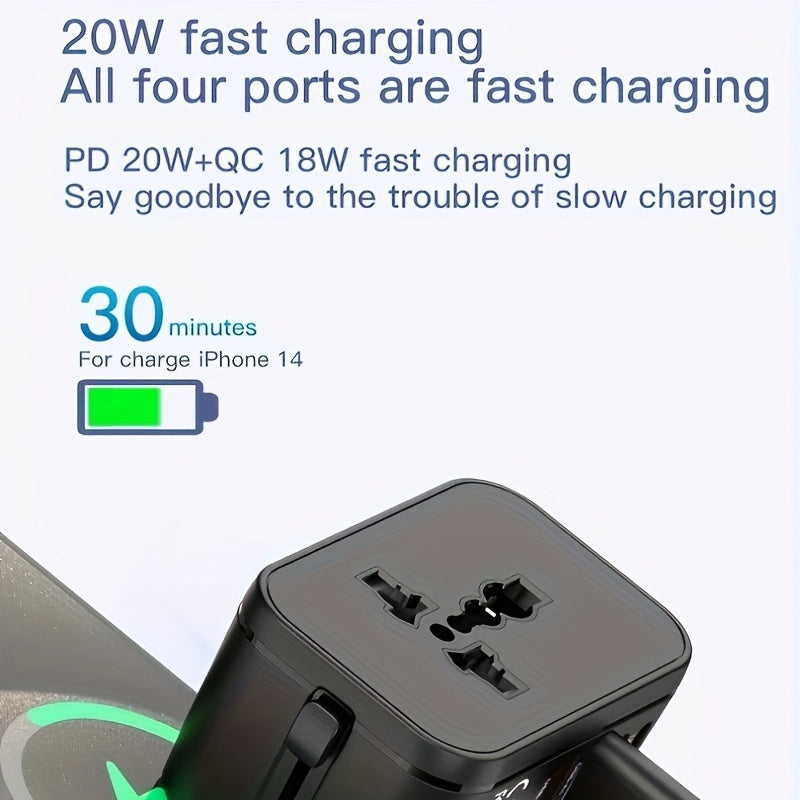 Adaptador de viaje universal con carga rápida GaN compacto y duradero, compatibilidad mundial 85V-265V