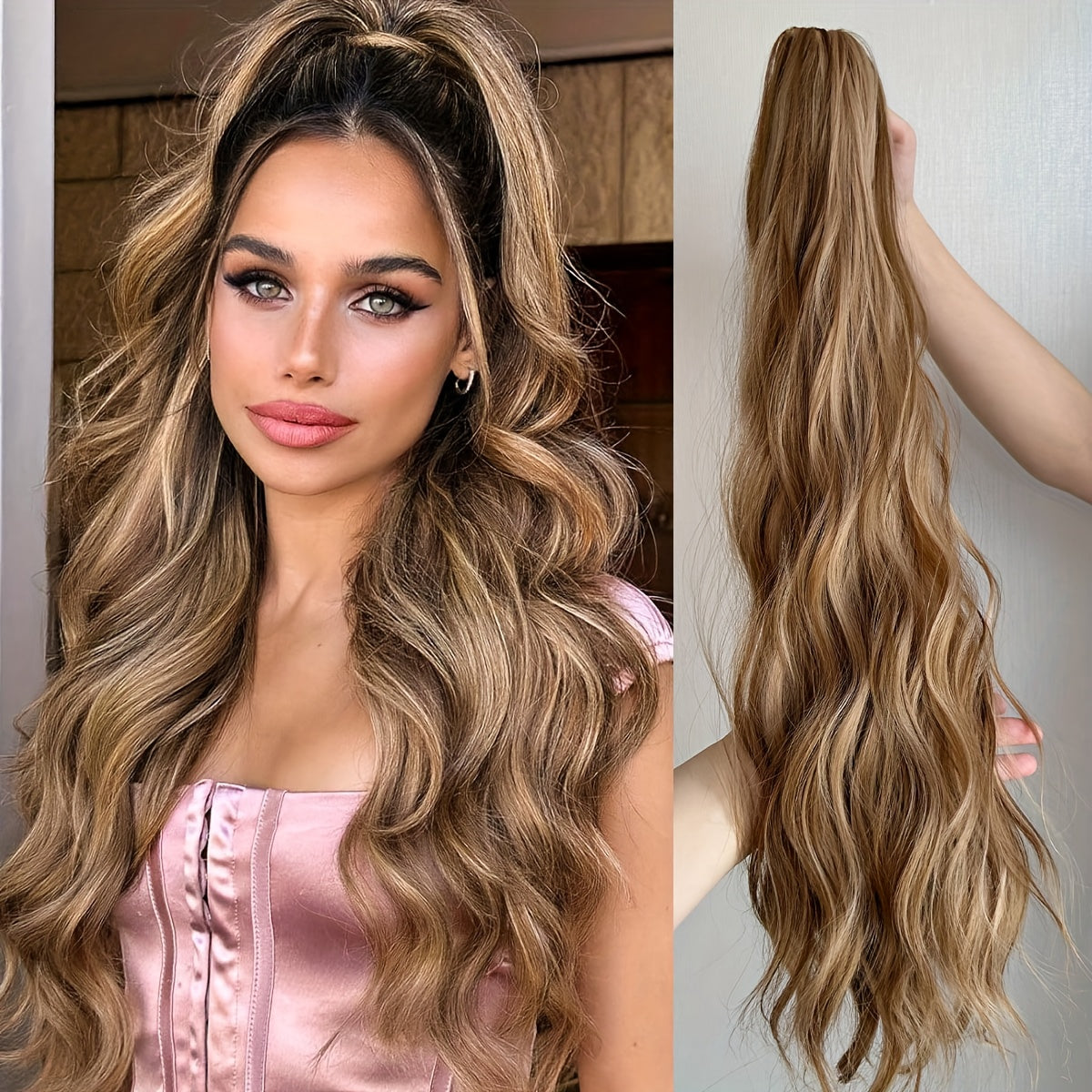 Women's 24-Inch Long Wavy Synthetic Ponytail Extension Drawstring Deep Wave