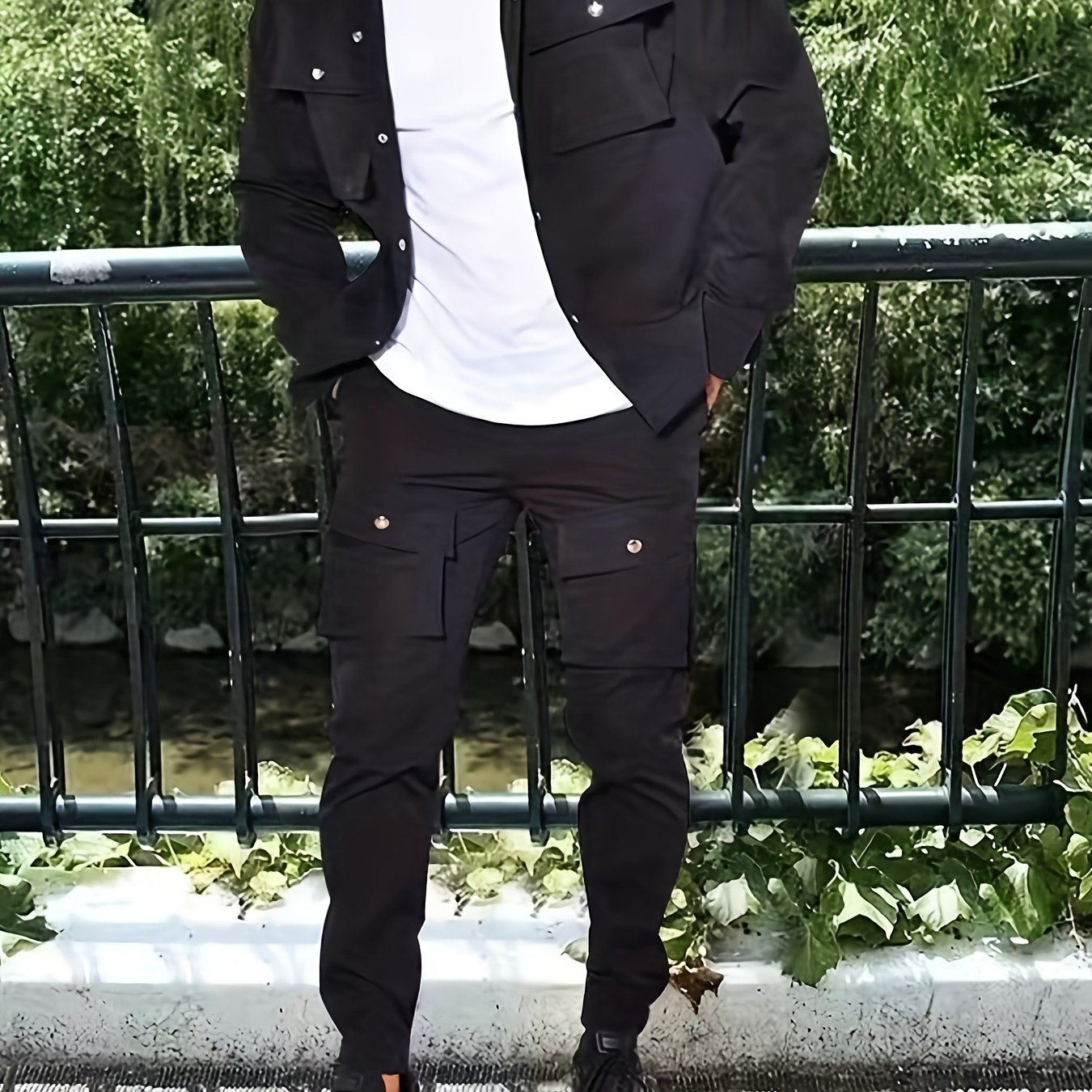 Men's Casual Outfit Set Solid Polyester Regular Fit with Pockets Machine Washable