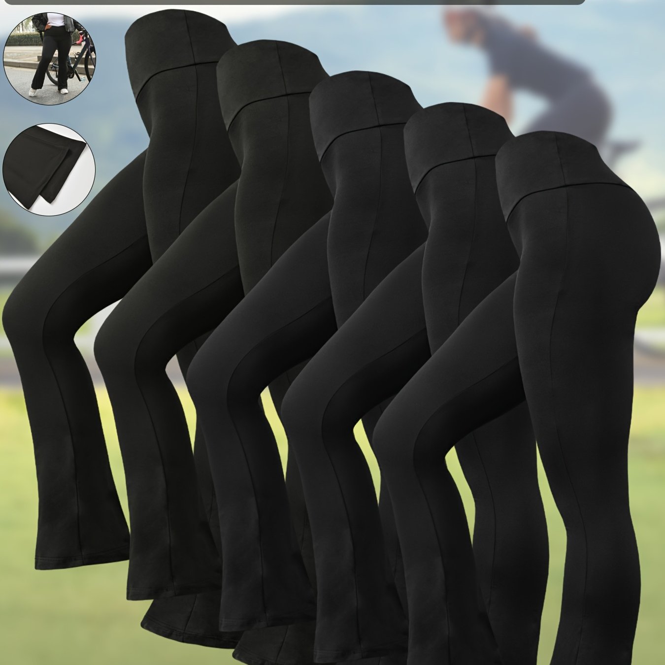 Women's Flare Leggings High Waist Tummy Control Solid Color Knit Wide Leg Activewear