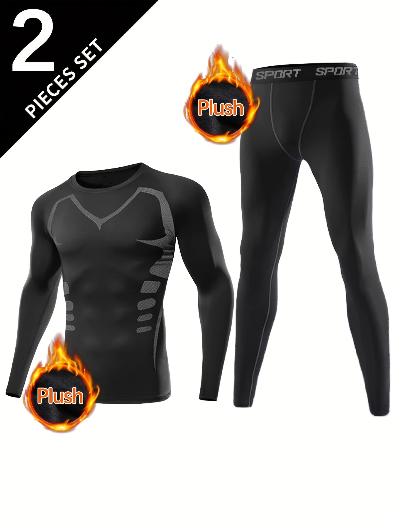 Conjunto de camiseta térmica de forro polar y leggings de compresión para hombres, ideal para deportes de invierno y actividades al aire libre