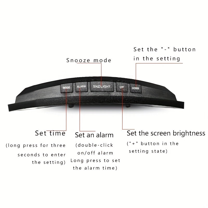 LED Alarm Clock with Curved Mirror Screen and Sleep Temperature for Bedroom Office and School