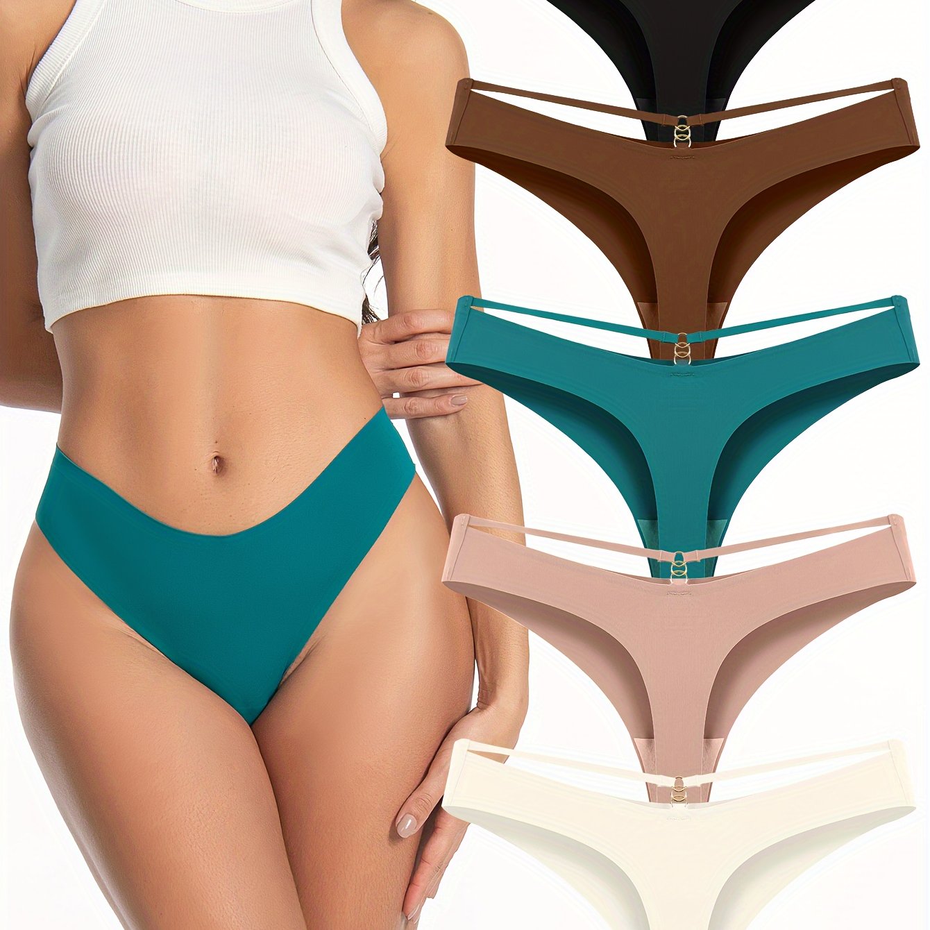 Women's Seamless Breathable Solid Color Thongs Set of 5