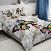 Duvet Cover Set with Marble Feather Print Soft Bedding for Bedroom and Guest Room
