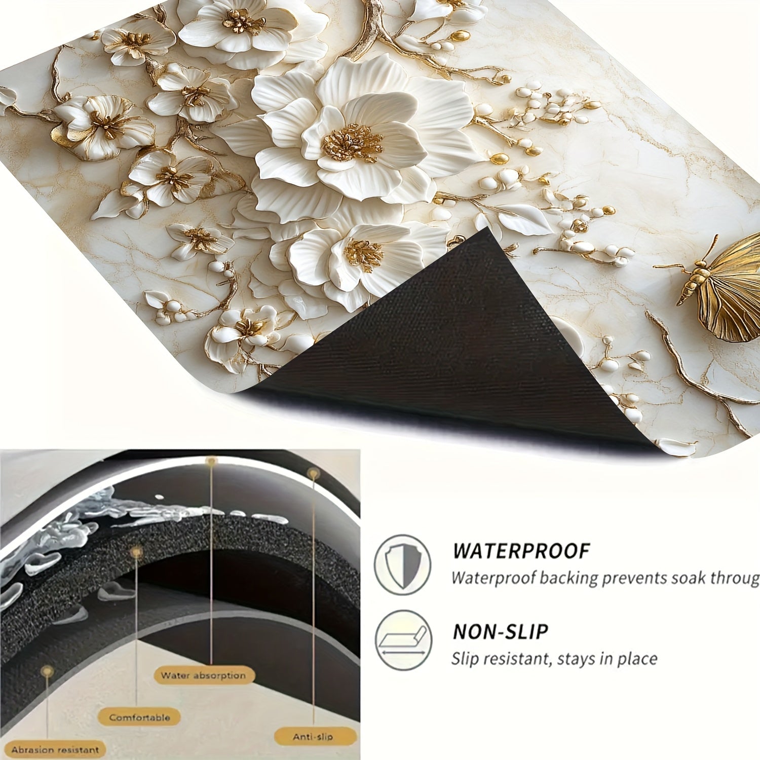 Alfombra antideslizante resistente al calor con diseño de mariposas y flores, 71.88cm x 52.07cm para estufas y hornos