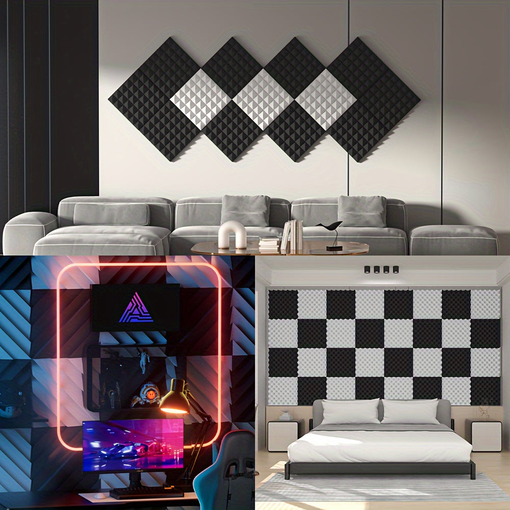 12-штукатурных панелей из акустической пены в пирамидальной форме для звукоизоляции, студии звукозаписи, дома, белые, черные, серые