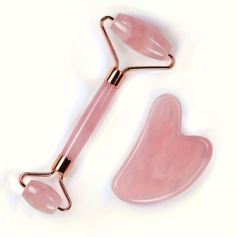 Pink Resin Gua Sha Facial Massage Tool and Roller Set for Relaxation