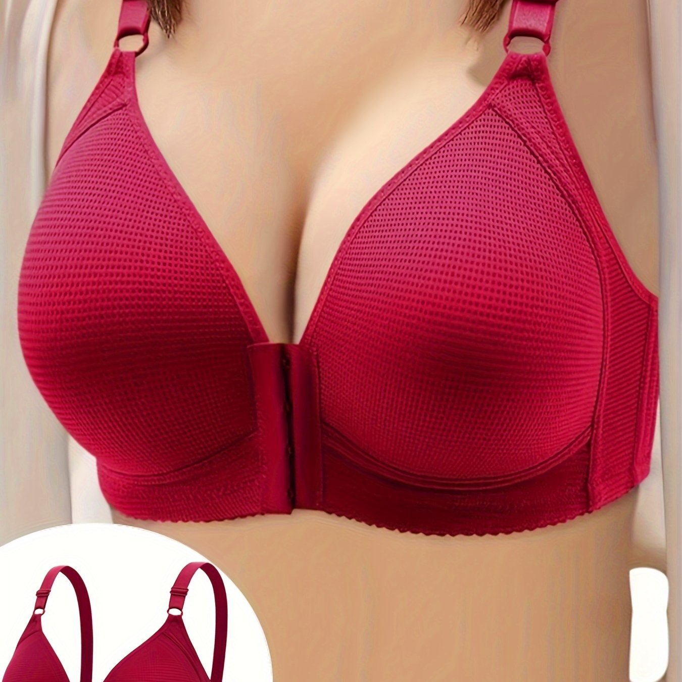 Plus Size Breathable Front Closure Bra for Women with Non-Removable Padding All-Season Comfort