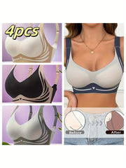 Plus Size Women's Summer Seamless Bra Set with Pattern and Color Block